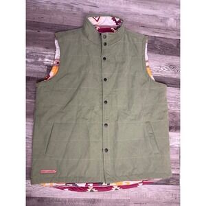 Simply Southern Mens XXL Green Quilted Vest Southwestern Print Lining Snap Front